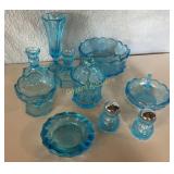 Blue Fostoria Coin Glass pieces