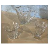 Clear glass Fostoria Coin Glass pitcher & cups