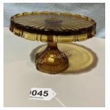 Amber Fostoria coin glass cake stand