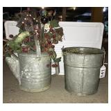 Metal bucket and Tin watering can with flowers