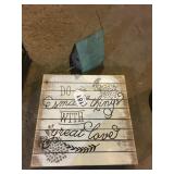 Wood picture & small metal birdhouse decor