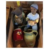 2 Children statues, pitcher, Mickey Vase,