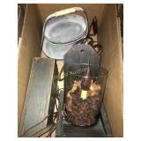 Americana mail box, candle holder and tin carrier