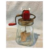 Glass butter churn/mixer w/wood handle
