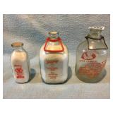 3 Glass milk  bottles / jugs