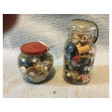 2 jars filled with buttons (1 is Ball brand)