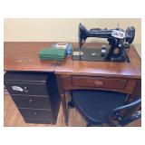 Vintage Singer sewing machine and chair