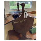 Wooden sewing box and contents