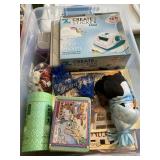 (2) containers of fabric pieces and craft supplies