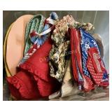 Tote of old linens and more