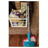 Mops, scale, gloves, and misc cleaning products