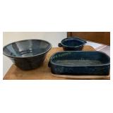 Wooden stool , pottery pieces