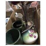 Planters and vases and etched pitcher