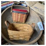 (2) Longaberger baskets & wood bowl