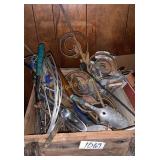 Yard ornaments, dog tie out, gardening tools, more