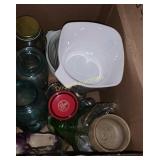 Glass jars, bowls and glassware