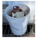 Five gallon bucket, misc clay pots