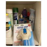 Shelf of cleaning supplies and more