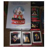 Hallmark Christmas ornaments and snow globe