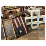 Shelves, washboard, wood flag