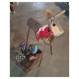 Wood deer, painted saw blades and more