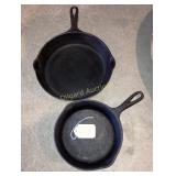 2 cast iron skillets - unmarked