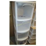 4 drawer plastic cart , & box of door knobs