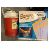 Shamwow towel and Rubbermaid water jug