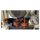 Extension cords, lights and shelf