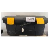 16" tool box, ratchet & socket set, channel locks