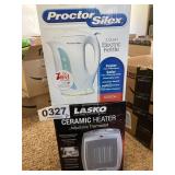 Lasko ceramic heater, electric kettle