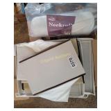 Neck roll pillow, organizer cubes, twin sheets