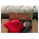 Christmas lights, garland, small tree, and misc