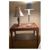 Wooden table (23"x24") with (2) table lights