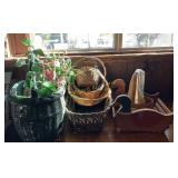 Baskets, wooden duck crate, and more