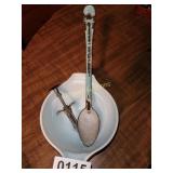 Pyrex bowl, syringe and enamel spoon