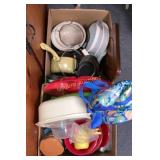(2) boxes kitchen pans, bowls and more