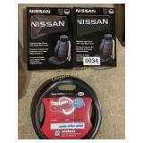 (2) Nissan seat covers, steering wheel cover