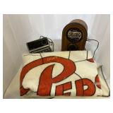 Pepsi-Cola radio, alarm clock, blanket