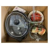 Hamilton Beach crock pot, glassware, bowls