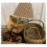 Basket lamp, baskets, flags and fall decor