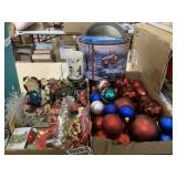 Christmas ornaments, cards and tin