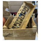 Wooden crate, and shelf