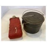 Galvanized bucket, canteen, wood ironing board