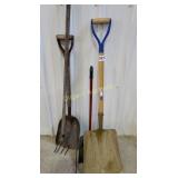Shovels and rake