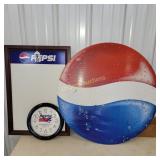 Pepsi clock, emblem sign and marker board