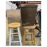 (2) Wooden stools and 7.5 gallon trash can