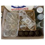 Potato bags, glasses, stemware, Mason jars