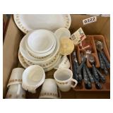 Corelle dish set, flatware set