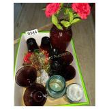 Purple swirl tumblers, depression glass, more